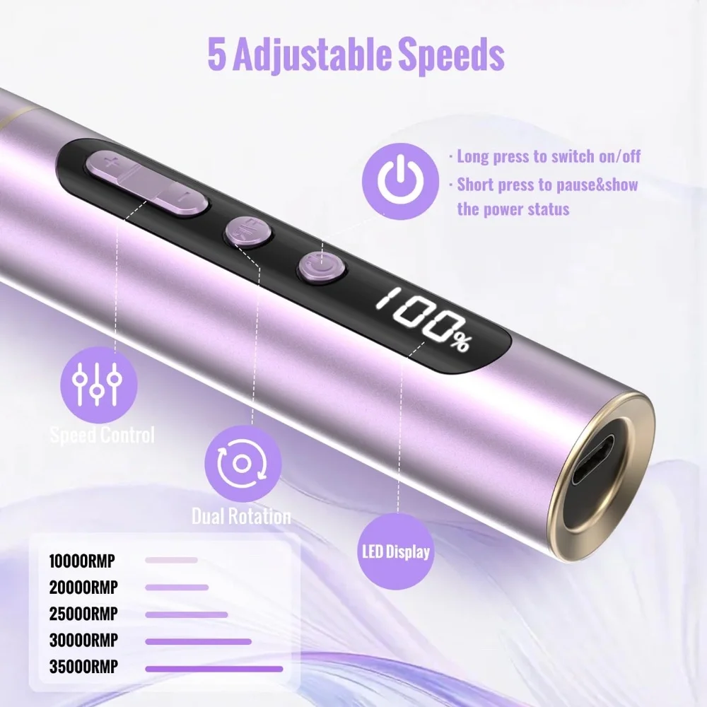 Violet Rechargeable Cordless Electric Nail Drill Set
